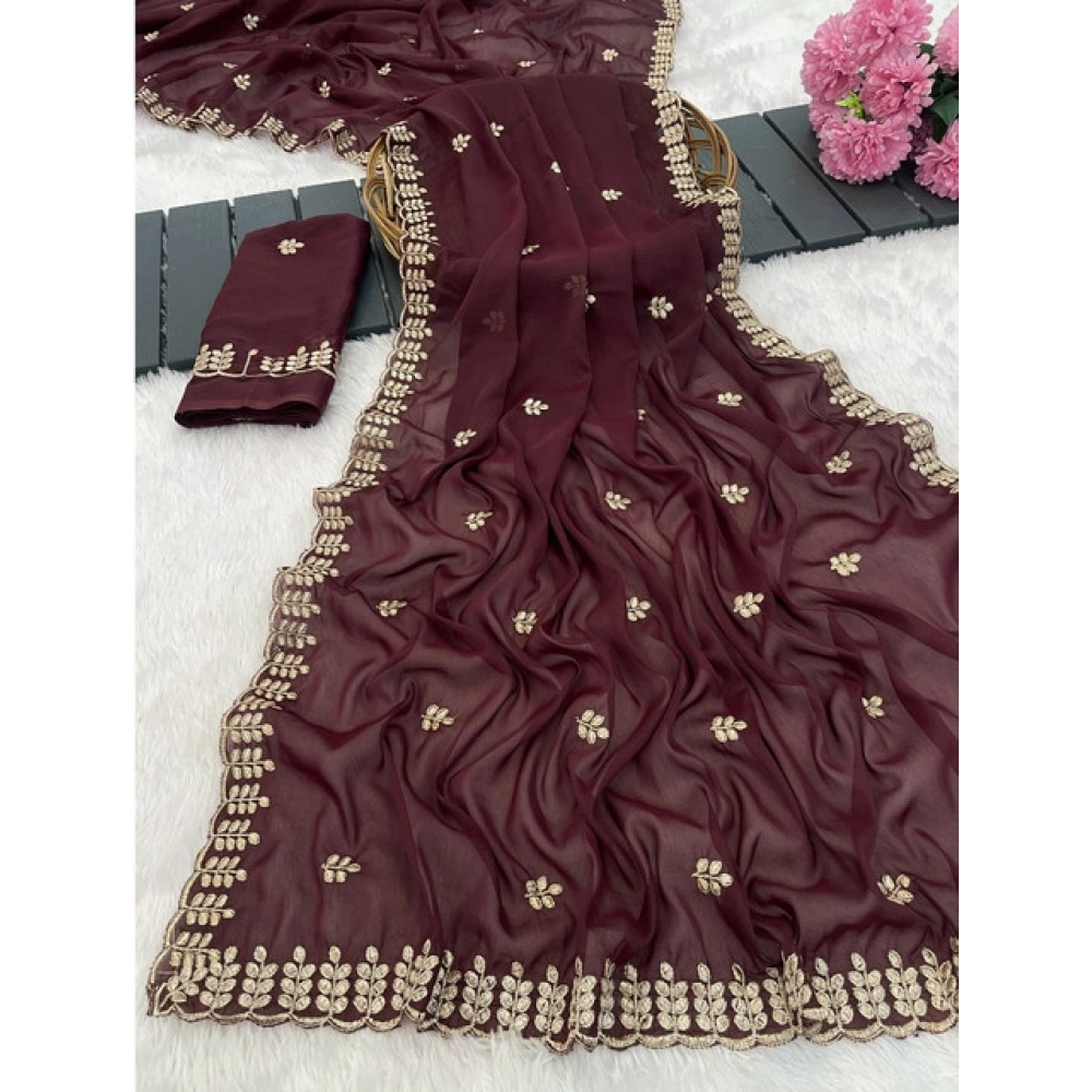 Women's Georgette Embroidered Saree With Unstitched Blouse 5.5Mtr (Maroon) Women's Georgette Embroidered Saree With Unstitched Blouse 5.5Mtr (Maroon)