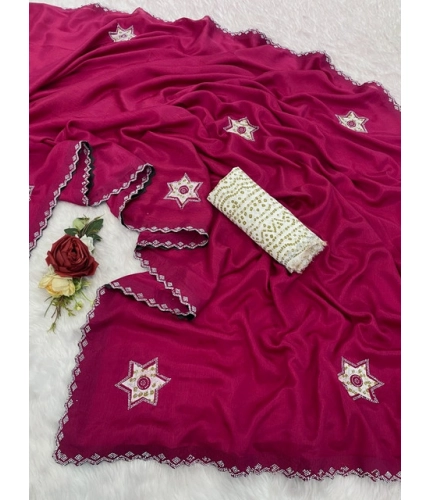 Women's Chiffon Butti Dotted Saree With Unstitched Blouse 5.5Mtr (Pink) Women's Chiffon Butti Dotted Saree With Unstitched Blouse 5.5Mtr (Pink)