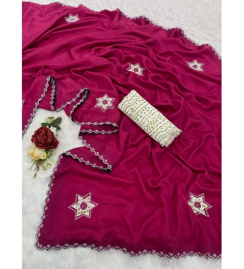 Women's Chiffon Butti Dotted Saree With Unstitched Blouse 5.5Mtr (Pink) Women's Chiffon Butti Dotted Saree With Unstitched Blouse 5.5Mtr (Pink)