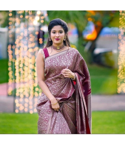 Women's Soft Lichi Silk Printed Saree With Unstitched Blouse 5.5Mtr (Wine) Women's Soft Lichi Silk Printed Saree With Unstitched Blouse 5.5Mtr (Wine)