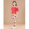 Girl's Cotton Floral Elasticated Jegging and Top Set (Red)