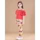 Girl's Cotton Floral Elasticated Jegging and Top Set (Red) Girl's Cotton Floral Elasticated Jegging and Top Set (Red)