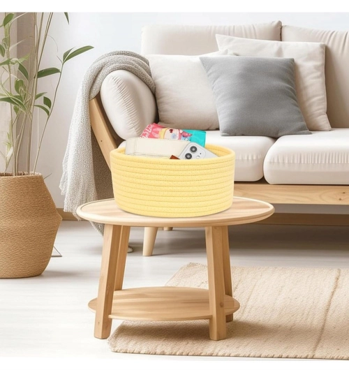 Cotton 8x3 Inch Round 1 Pcs Bedside Organizer (Yellow)
