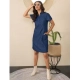 Women's Casual Denim Half Sleeves Dress (Blue)