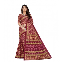 Women's Soft Pure Cotton Printed Saree With Unstitched Blouse 5.5Mtr (Maroon)