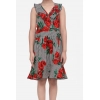 Girl's Polyester Crepe Floral Shoulder Straps Dress (Red)