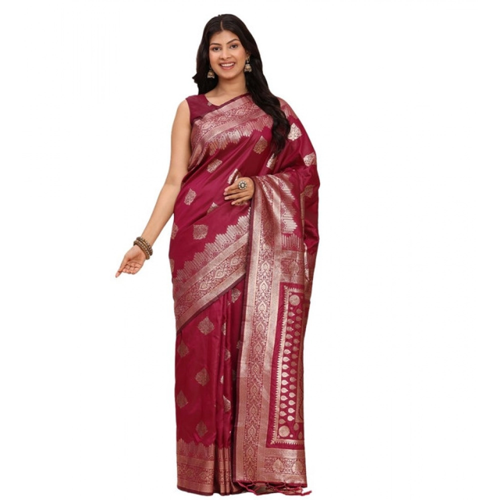 Women's Banarasi Silk Printed Saree With Unstitched Blouse 5.5Mtr (Magenta) Women's Banarasi Silk Printed Saree With Unstitched Blouse 5.5Mtr (Magenta)