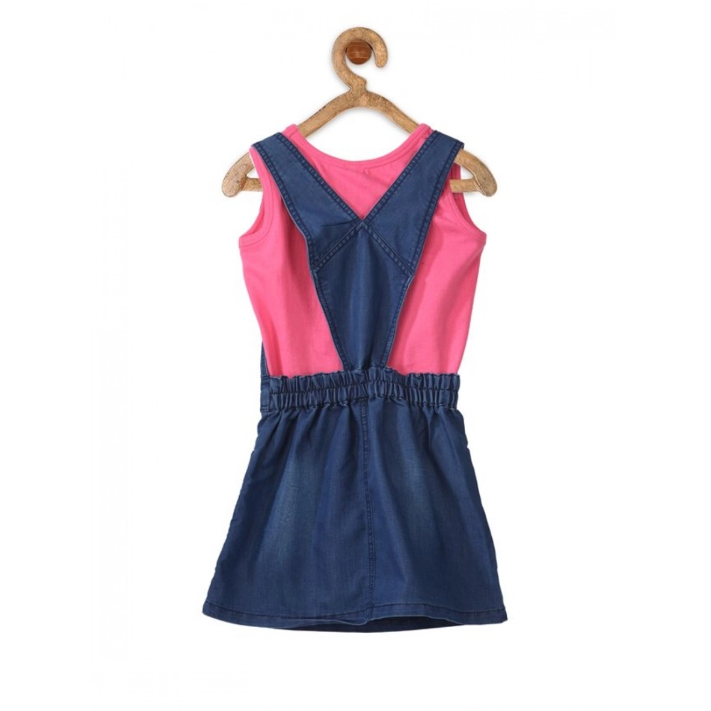 Girl's Denim & Cotton Bow Sleeveless Dungaree (Pink) Girl's Denim & Cotton Bow Sleeveless Dungaree (Pink)