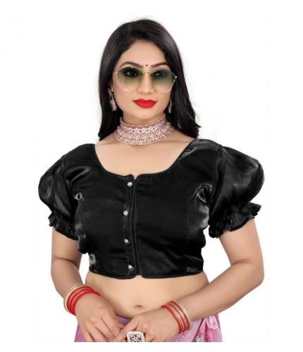 Women's Jimmy Solid Designer Neck Elastic Sleeve Readymade Blouse (Black 38 , Alterable up to 42)-PID65827