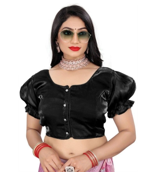 Women's Jimmy Solid Designer Neck Elastic Sleeve Readymade Blouse (Black 38 , Alterable up to 42)-PID65827