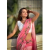 Women's Linen Printed Saree With Unstitched Blouse 5.5Mtr (Pink) Women's Linen Printed Saree With Unstitched Blouse 5.5Mtr (Pink)