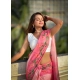 Women's Linen Printed Saree With Unstitched Blouse 5.5Mtr (Pink)