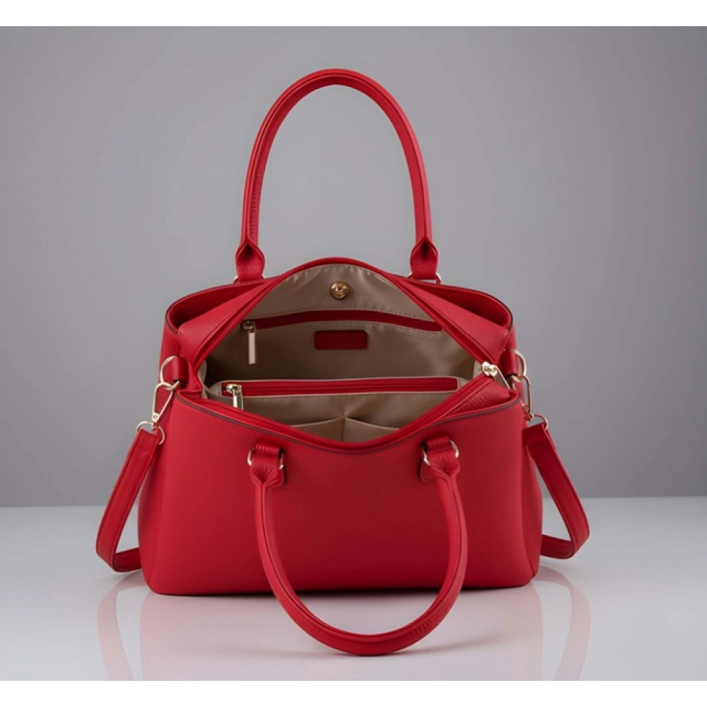 Women's PU Leather Solid Shoulder Zipper Handbag (Red)