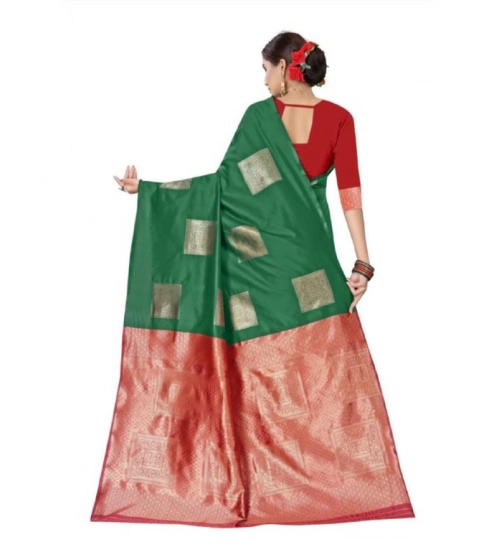 Women's Soft Lichi Silk Printed Saree With Unstitched Blouse 5.5Mtr (Green)