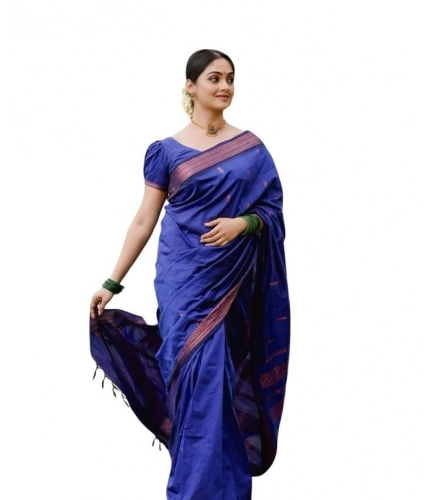 Women's Soft Lichi Silk Printed Saree With Unstitched Blouse 5.5Mtr (Blue)
