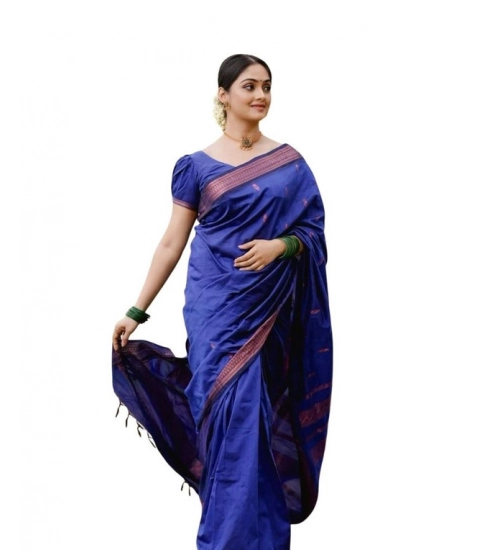 Women's Soft Lichi Silk Printed Saree With Unstitched Blouse 5.5Mtr (Blue)