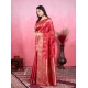 Women's Banarasi Silk Printed Saree With Unstitched Blouse 5.5Mtr (Red)