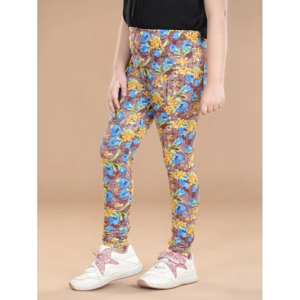 Girl's Cotton Lycra Floral Elasticated Jeggings (Multicolor) Girl's Cotton Lycra Floral Elasticated Jeggings (Multicolor)