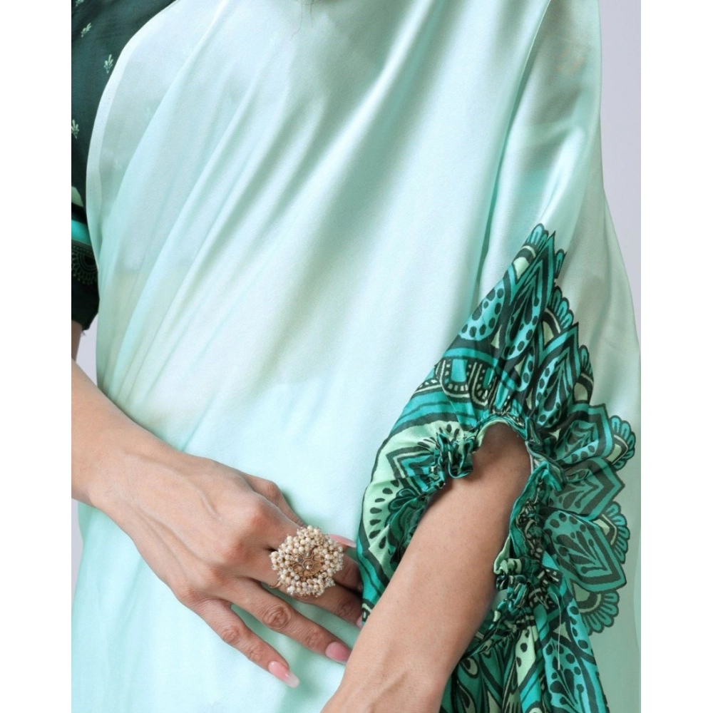 Women's Soft Crepe Silk Printed Ready To Wear Saree With Unstitched Blouse 5.5Mtr (Green) Women's Soft Crepe Silk Printed Ready To Wear Saree With Unstitched Blouse 5.5Mtr (Green)
