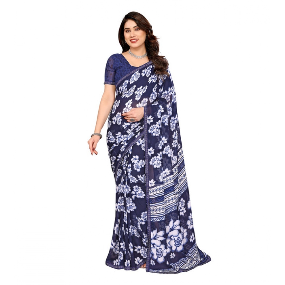 Women's Georgette Printed Saree With Unstitched Blouse 5.5Mtr (Blue) Women's Georgette Printed Saree With Unstitched Blouse 5.5Mtr (Blue)