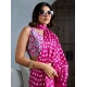 Women's Satin Crepe Printed Saree With Unstitched Blouse 5.5Mtr (Pink)