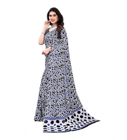 Women's Georgette Printed Saree With Unstitched Blouse 5.5Mtr (Blue)
