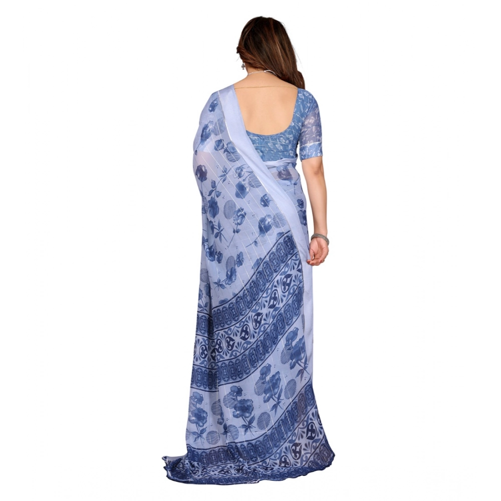 Women's Georgette Printed Saree With Unstitched Blouse 5.5Mtr (Light Blue) Women's Georgette Printed Saree With Unstitched Blouse 5.5Mtr (Light Blue)