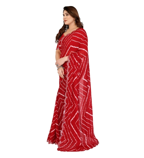 Women's Georgette Printed Saree With Unstitched Blouse 5.5Mtr (Red)