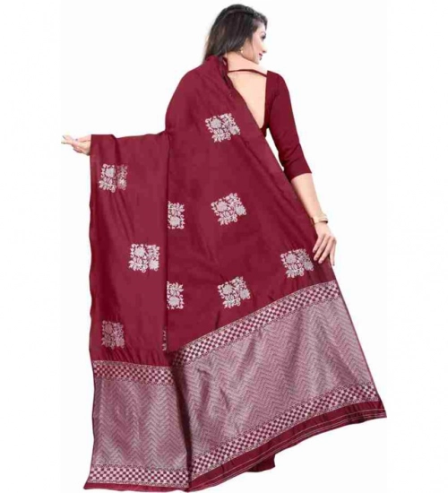 Women's Soft Lichi Silk Printed Saree With Unstitched Blouse 5.5Mtr (Maroon)