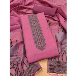 Women's Banarasi Silk Printed Unstitched Salwar Suit Material With Dupatta (Pink, 3Mtrs)