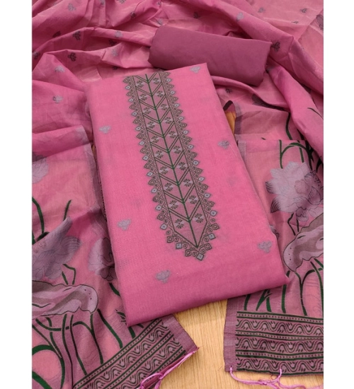 Women's Banarasi Silk Printed Unstitched Salwar Suit Material With Dupatta (Pink, 3Mtrs)