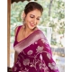 Women's Soft Lichi Silk Printed Saree With Unstitched Blouse 5.5Mtr (Purple)