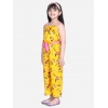 Girl's Polyester Crepe Floral Shoulder Straps Jumpsuit (Yellow-Pink)