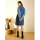 Women's Denim Color Blocking Roll Up Dress (Blue)