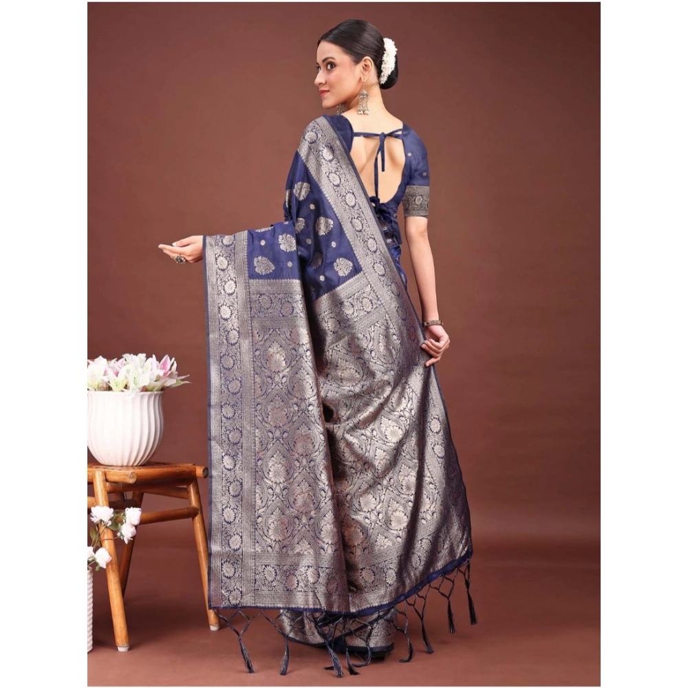 Women's Banarasi Silk Printed Saree With Unstitched Blouse 5.5Mtr (Navy Blue) Women's Banarasi Silk Printed Saree With Unstitched Blouse 5.5Mtr (Navy Blue)