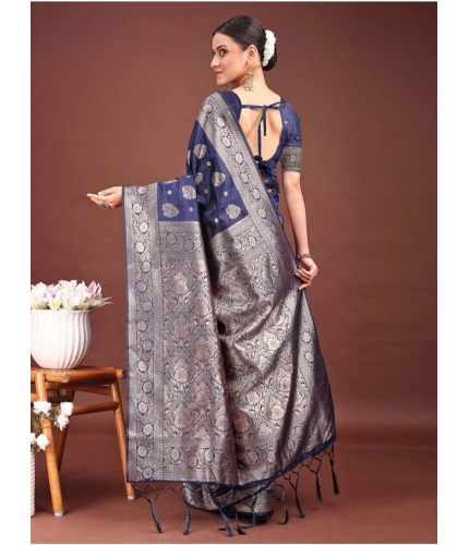 Women's Banarasi Silk Printed Saree With Unstitched Blouse 5.5Mtr (Navy Blue) Women's Banarasi Silk Printed Saree With Unstitched Blouse 5.5Mtr (Navy Blue)