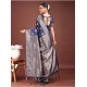 Women's Banarasi Silk Printed Saree With Unstitched Blouse 5.5Mtr (Navy Blue)