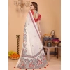 Women's Linen Cotton Printed Saree With Unstitched Blouse 5.5Mtr (Off White)