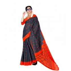 Women's Soft Pure Cotton Printed Saree With Unstitched Blouse 5.5Mtr (Grey)