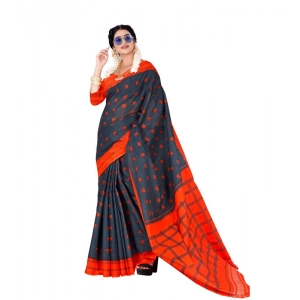 Generic Women's Soft Pure Cotton Printed Saree With Unstitched Blouse 5.5Mtr (Grey)