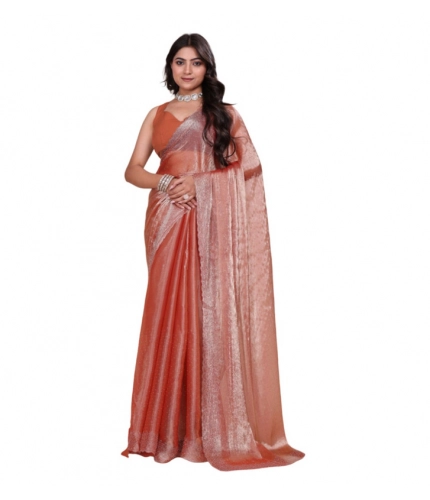 Women's Jimmy choo Embellished Bollywood Saree With Unstitched Blouse 5.5Mtr (Orange)