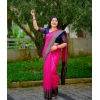 Women's Soft Lichi Silk Printed Saree With Unstitched Blouse 5.5Mtr (Pink)