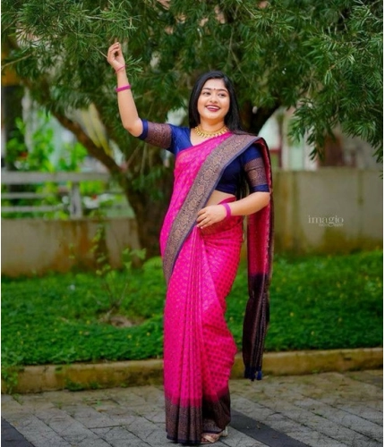 Women's Soft Lichi Silk Printed Saree With Unstitched Blouse 5.5Mtr (Pink) Women's Soft Lichi Silk Printed Saree With Unstitched Blouse 5.5Mtr (Pink)