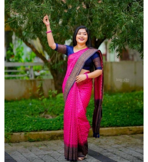 Women's Soft Lichi Silk Printed Saree With Unstitched Blouse 5.5Mtr (Pink)