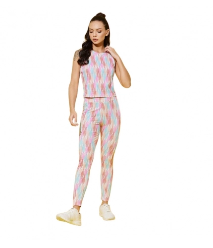 Women's Polyester Lycra Printed Sleeveless Active Wear (Multicolor)
