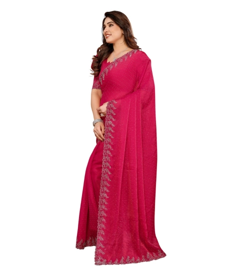 Women's Georgette Printed Saree With Unstitched Blouse 5.5Mtr (Pink)