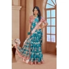 Dropship Women's Printed Cotton Linen Saree withPrinted  Saree With Unstitched Blouse (Peacook Green, 5-6Mtrs)