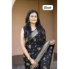 Women's Soft Lichi Silk Printed Saree With Unstitched Blouse 5.5Mtr (Black)