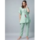 Women's Rayon Floral Kaftan Sleeve Night Suit (Green - Pink)
