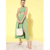 Women's Polyester Lycra Solid Sleeveless Dress (Green)
